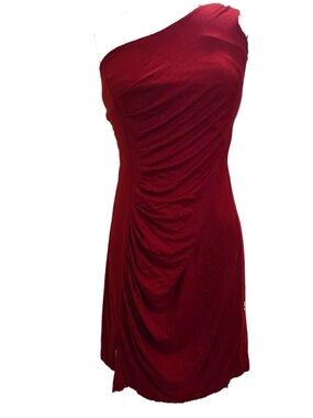 One-Shoulder Ruched Cocktail Dress in Wine